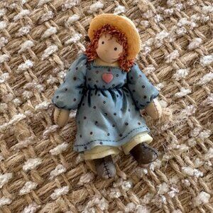 Enesco Vintage Priscilla Hillman Red Haired Ragdoll Blue Dress Resin Pin